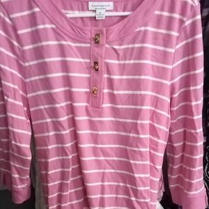 Charter Club Pink and White Striped Long-Sleeve Henley
